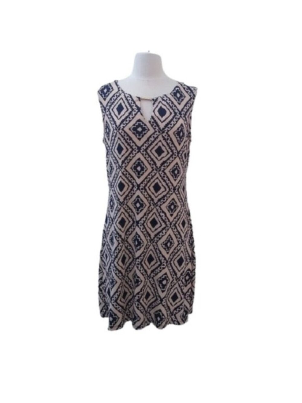 Haani Navy + Beige Print Travel Midi Dress, Medium